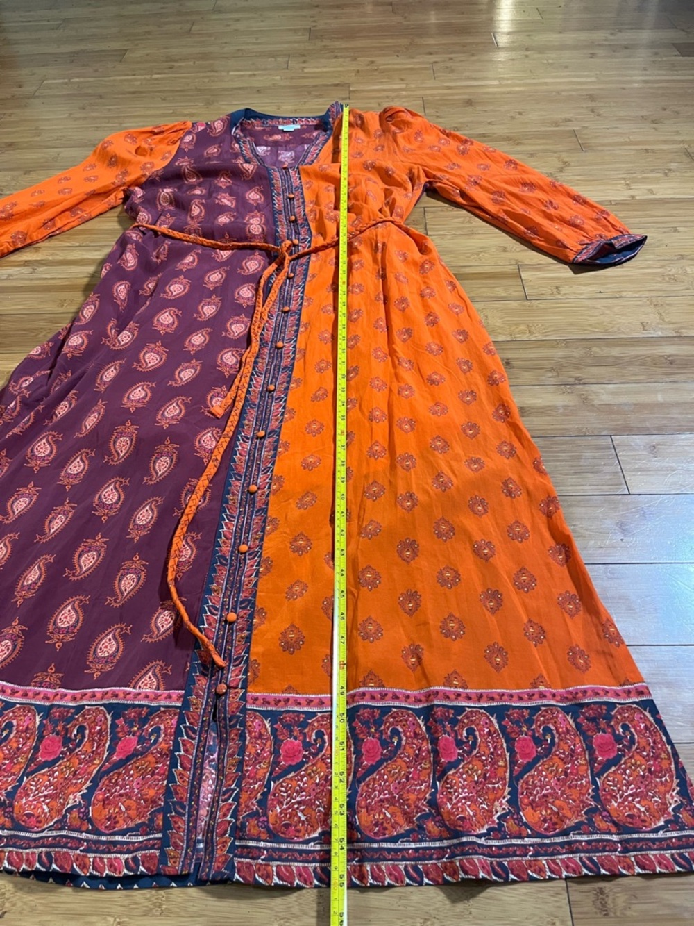 Sundance Bondi Beauty Rich Two-Tone Orange & Burgundy Paisley Maxi Dress - Picture 14 of 15